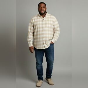 NWT Rown Men's Beige Plaid Casual Button Down Shirt - SOFT! Size XXL